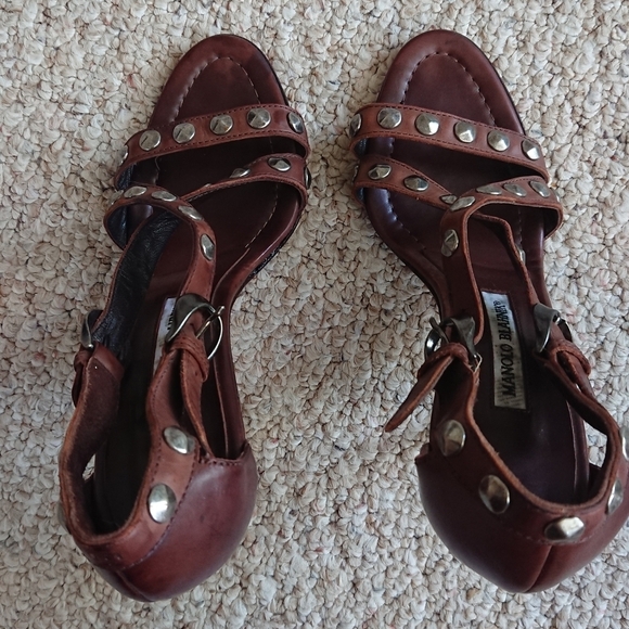 Manolo Blahnik ningia rich Brown Studded Strappy Pump sandals size 37 - Picture 6 of 15